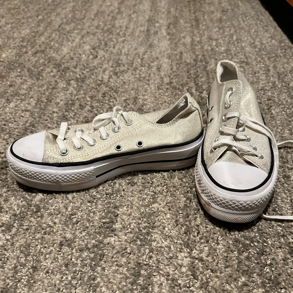 👟SOLD👟Converse, All Star Platform Sneakers, Sparkle Silver Size 5